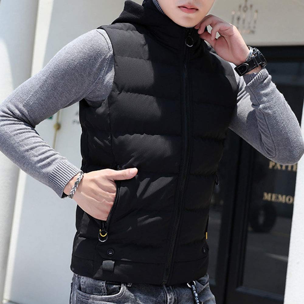 Mens Stand Collar Hooded Puffer Vest Casual Slim Fit Sleeveless Quilted