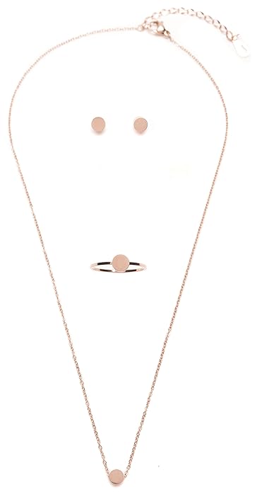 Happiness Boutique Damen Schmuckset Kreis Design in Roségold | Feine Kette mit Rundanhänger Kreis Ring und Runde Ohrstecker
