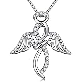ZDaoBen 925 Sterling Silver Guardian Angel Pendant Necklace for Women with Birthstone Cubic Zirconia Little Angel Pendant Necklace Jewelry 18 inch Chain