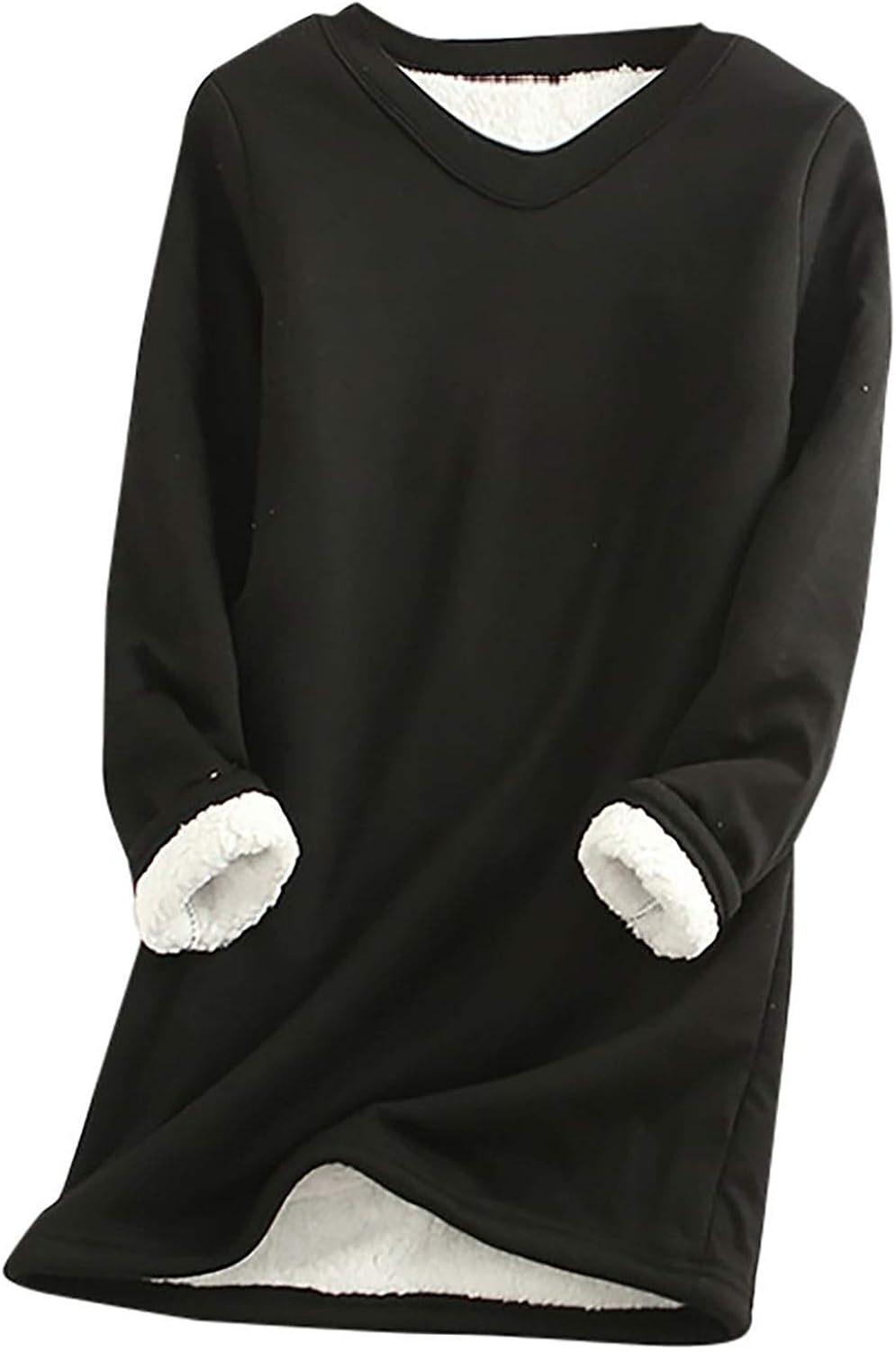 Whyeasy Women's Winter Warm Sherpalined Sweatshirts Soft V Neck Fleece