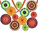 indreamy 14 Pack - Colorful Fan & Streamer Decoration Pack - 12 Fans & 2 Streamers - Perfect for Birthday Parties, Baby Showers, & Mexican Fiestas