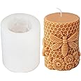 Xidmold Bee Honeycomb Flower Cylinder Candle Mold, Honeybee Beehive Pillar Silicone Mold for Beeswax Candle, Soy Wax Candle, Plaster Ornament, DIY Crafts (B)