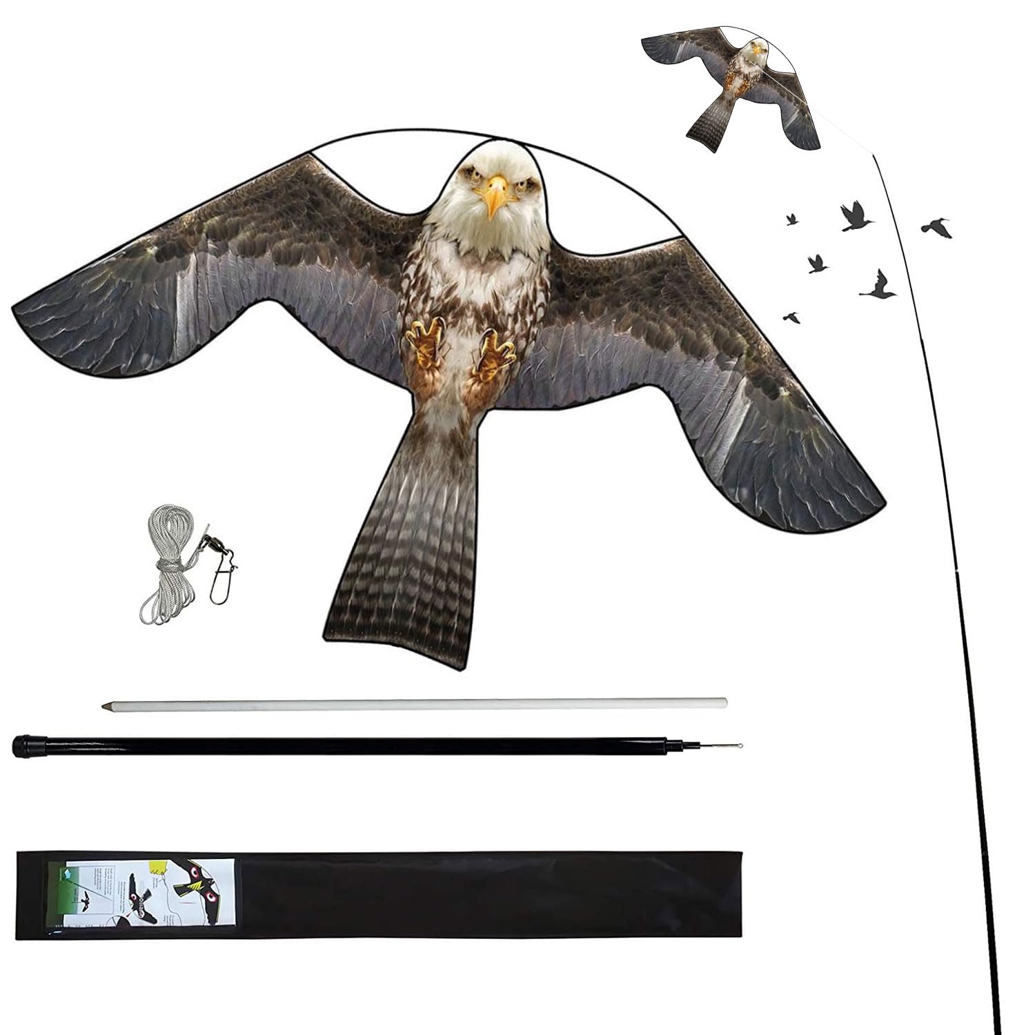 Flyonte Telescopic Bird Control Kite, 4m Extendable Pole for Garden, Yard, Lawn, Farm and Field