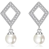 HOPEEZZ Freshwater Pearl Stud Earrings 925 Sterling Silver Pearl Earrings Jewelry Gift for Women