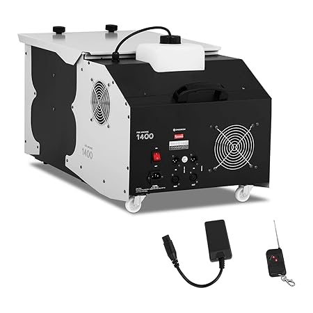 Singercon CON.FM-1400 Nebelmaschine mit Funk Fernbedienung Bodennebelmaschine DMX Rauchmaschine 1400W 566 m³/min 2,4 Liter Fo