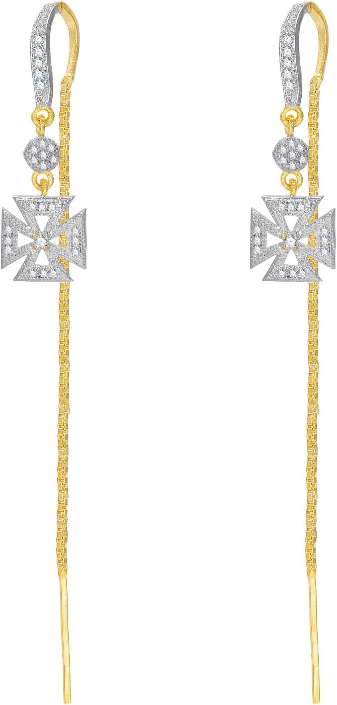 The Luxor Fashion Jewellery American Diamond New Arrival Gold Plated Stylish Sui Dhaga Earrings for Girls and Women