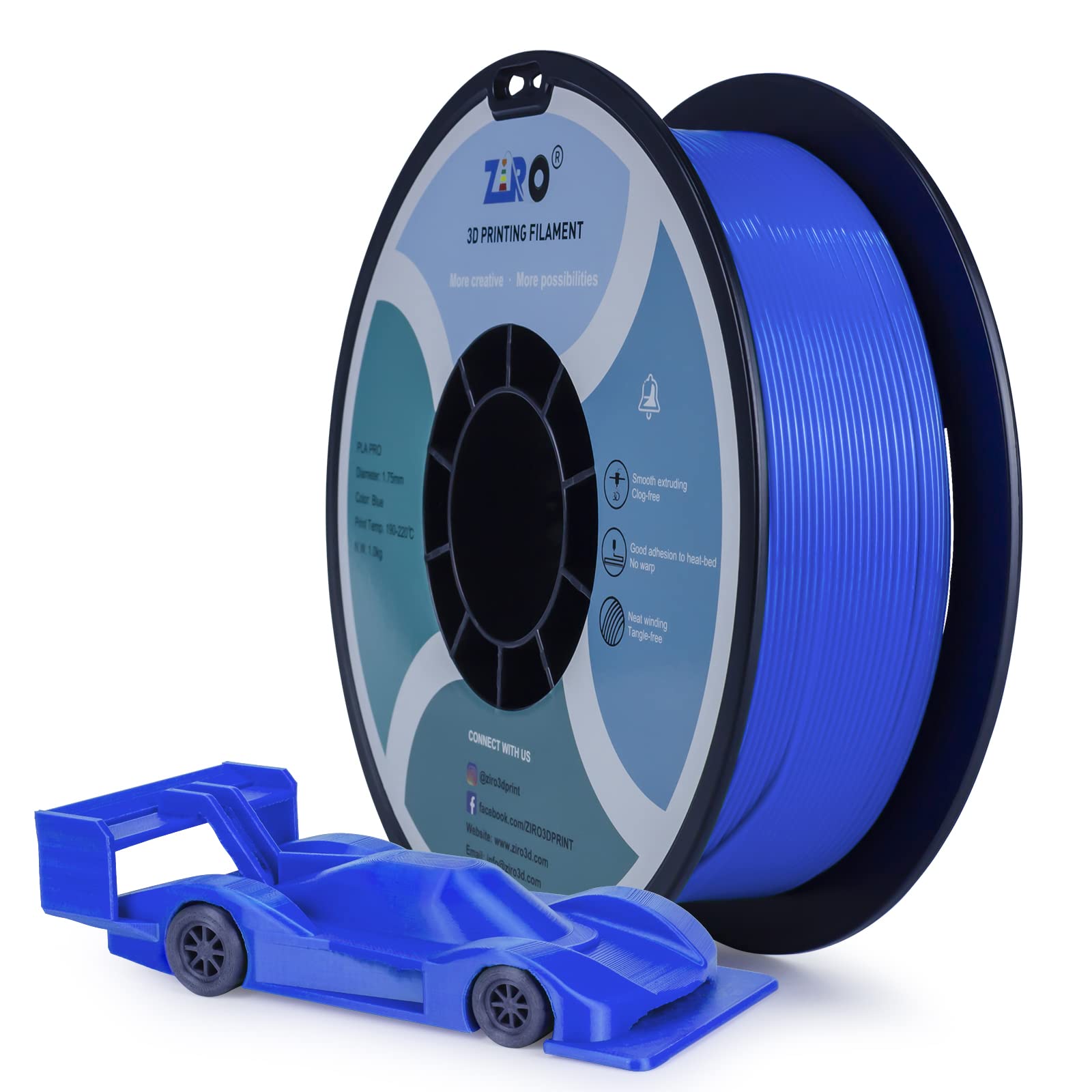 ZIRO PLA Filament 1.75mm, 3D Printer Filament PLA PRO Basic Color Series 1.75MM 1kg (2.2lbs), Dimensional Accuracy +/- 0.03mm, Blue