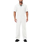 AOBUTE Men Mechanic Coveralls Halloween Short Sleeve Overalls Zipper Solid Color Jumpsuit
