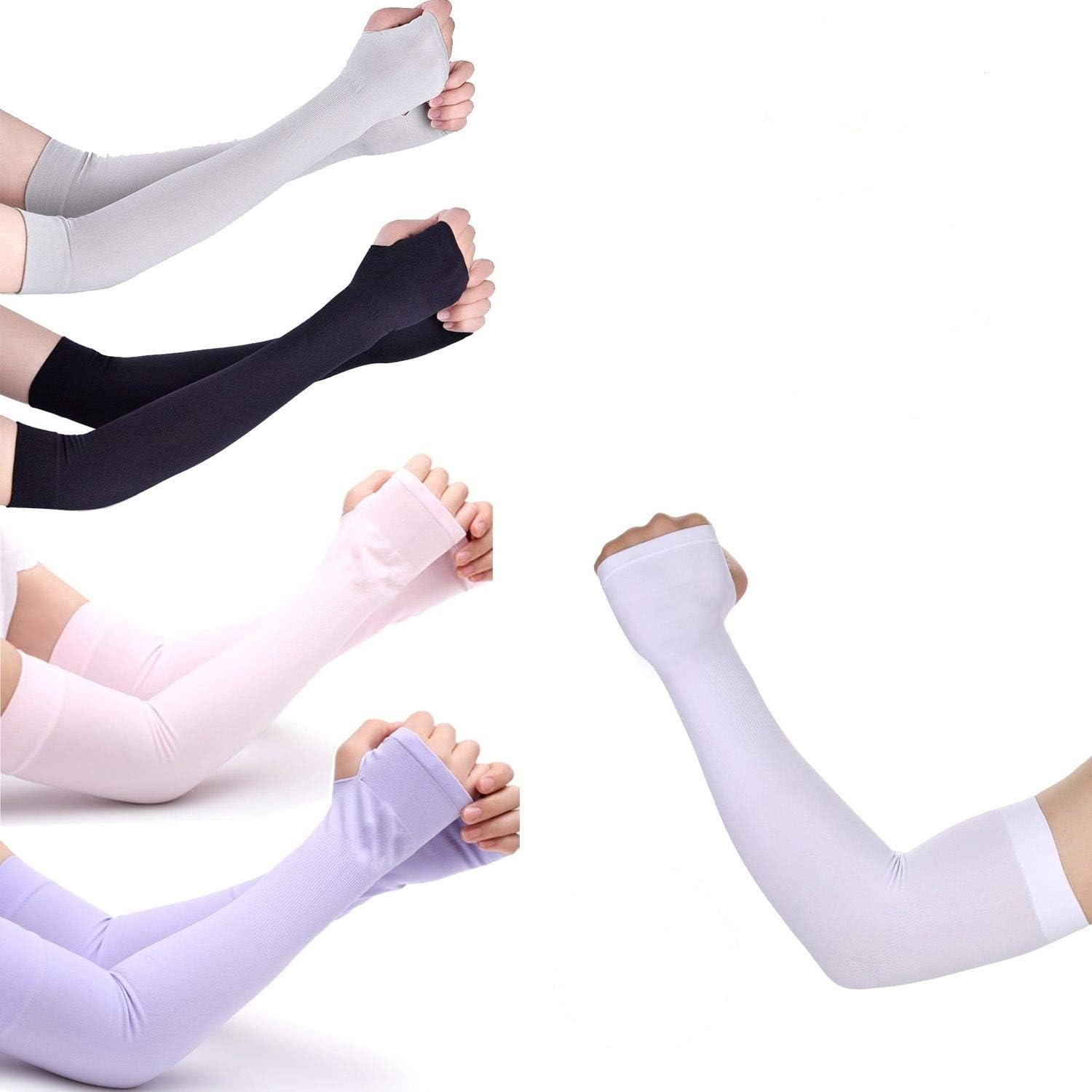 UV Protection Cooling Arm Sleeves, 5-Pairs Athletic Hand Cover Cooling UV Protection Arm Sleeves(White Black Gray Pink Purple): Industrial & Scientific