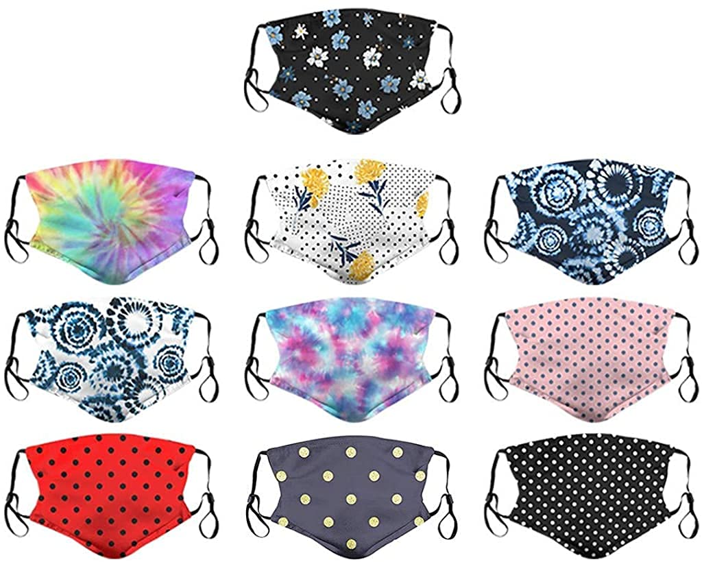 [UK Stock] 10 Packs Women Protect_Cover_Mask Girls Nose Wire Washable Reusalbe Mouth Protection Nolvety Floral Print Adjustable Earloops Outdoors Sports Antidust Household Cleaning Cycling Camp