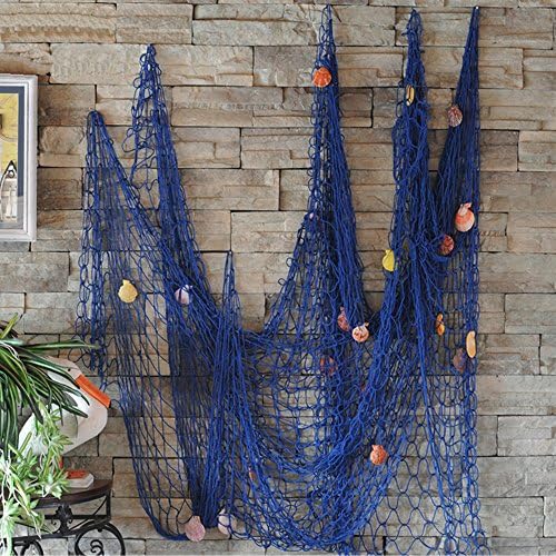 VEIOU Fish Net Decor Nautical Mediterranean Style Home Wall Decorative With Shells (Blue)