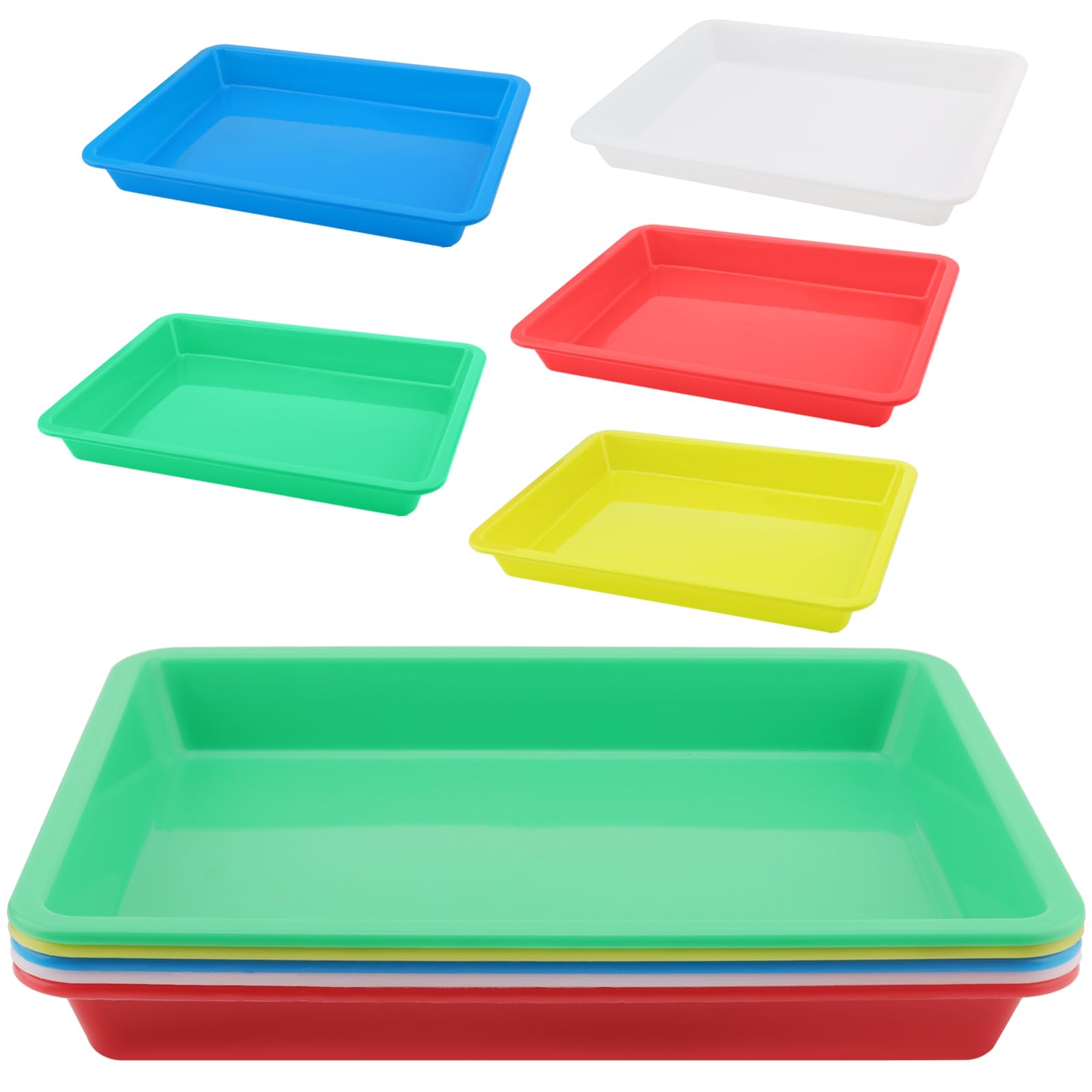 DAKFOOK 20 PCS Plastic Activity Trays, 28 x 21 x 3cm Multicolor Play Art Tray Crafts Organizer Tray for School Home Art and Crafts, DIY Projects, Painting, Beads, Organizing Supply