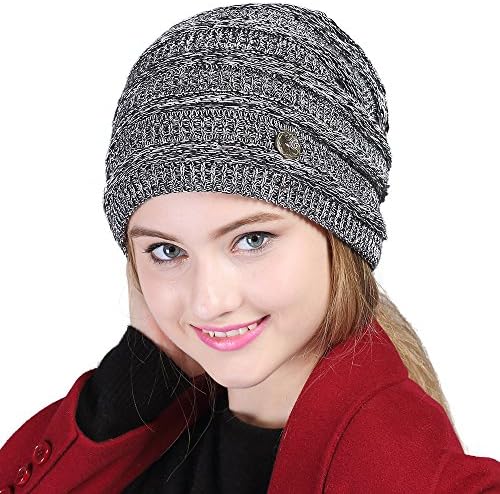 VEC Women's Pile Knitted Cap Hat Bonnet Winter Knit Crochet Ski Hat (Grey)