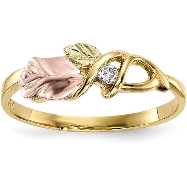 Amazon.com: 10k Tri-Color Black Hills Gold Diamond Ring, Size: 7