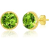 14k White or Yellow Gold Roped Halo Gemstone Round Stud Earrings for Women with Push Backs and 8mm Birthstone by MAX + STONE