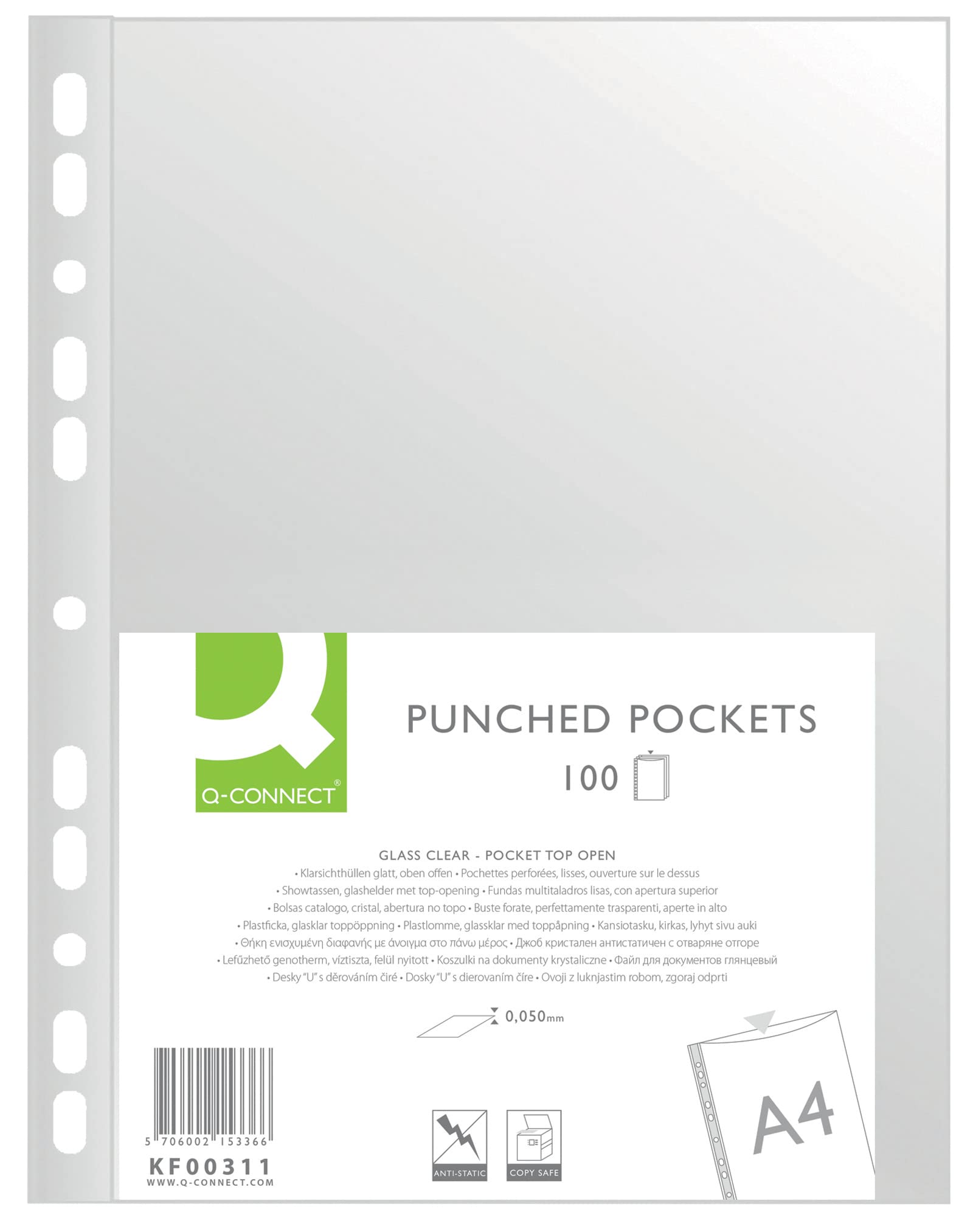 Q-Connect KF00311 A4 Clear Document Wallet Standard 0.05mm (Pack of 100)