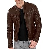 DECIMAL Men's Black & BROWN Genuine Lambskin Leather Biker Jacket VINTAGE REAL MOTORCYCLE JACKETS FOR MEN