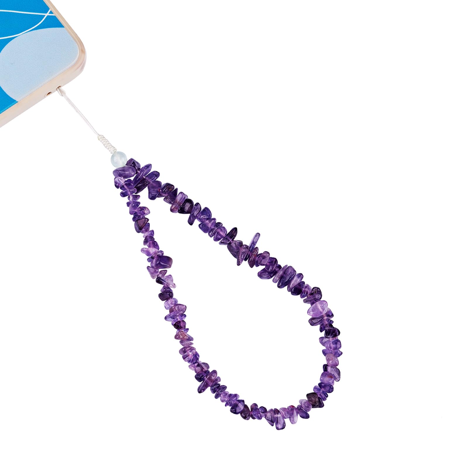 BEEFLYING Natural Purple Gemstone Phone Lanyard Wrist Straps Amethyst Chips Cellphone Charm Wristlet Handmade Anti-Lost Phone Bracelet for Keychain Bag Hanging Accessories
