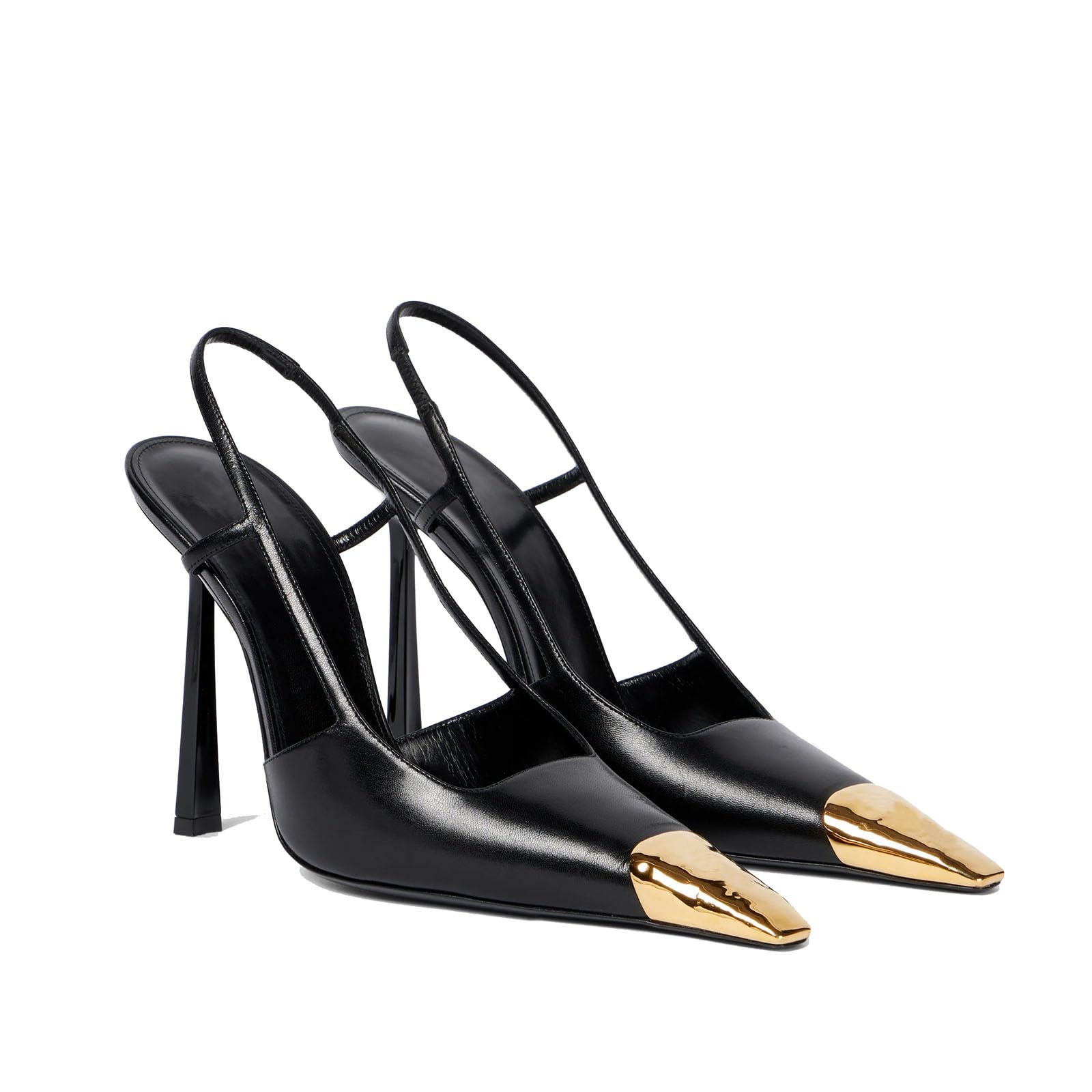 Photo 1 of THESHY Womens Slingback High Heels Metal Pointed Toe Leather High Stiletto Heel Pumps Slip on Elastic Strap Fashion Dress Shoes for Women Black