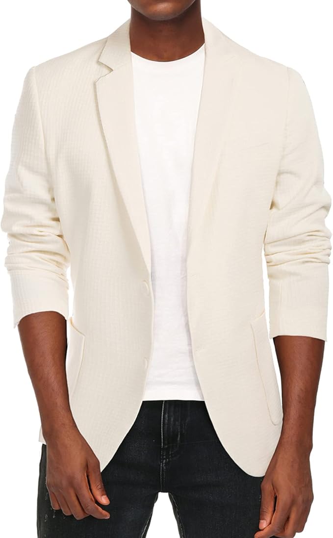 Men's Casual Knit Blazer Suit Jackets Two Button Lightweight Unlined