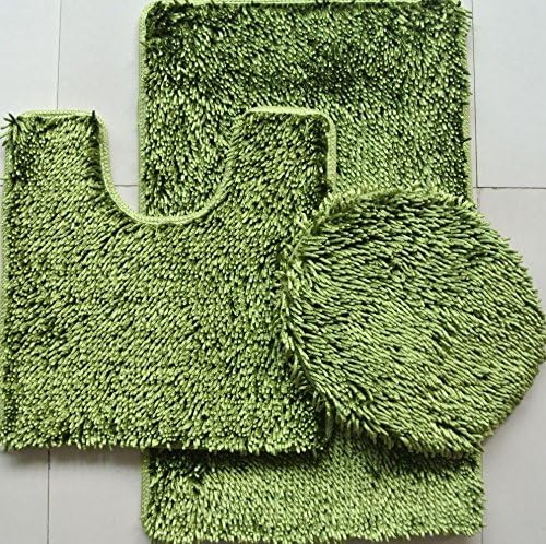 Majestic 3-Piece JELLY CHENILLE Bathroom Mat Set, Bath Mat, Contour and Cover - (Sage Green)