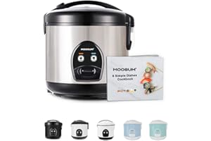 Moosum Rice Cooker Maker 5-Cup(Uncooked) with Steamer, Ceramic coating, BPA Free, Small capacity, Stainless Steel