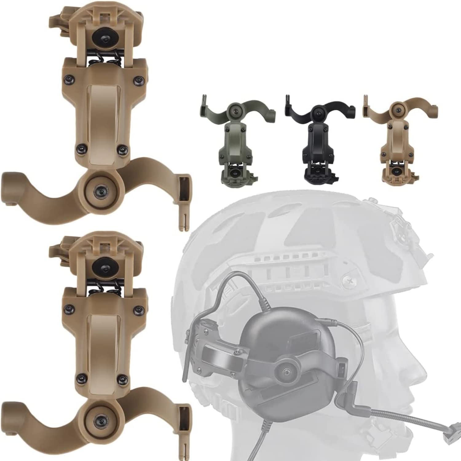 Zhongren Fast Helmet ARC Rail Adapter Tactical Pickup Headset Suspension Headphones Bracket Multi-Angle Rotation for Ops Core ARC & Team Wendym-LOK Rail, Hunting Earmuffs Support (Tan)