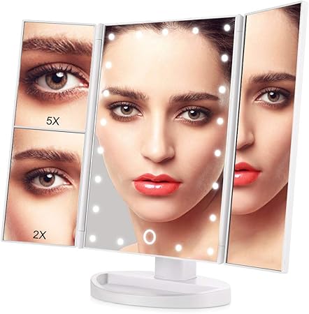Amazon Okiss 三面鏡 化粧鏡 卓上 ミラー 鏡 Ledライト 化粧ミラー メイクアップミラー 2倍と５倍拡大鏡付き 明るさ調節可能 折り畳み式 180 回転 Usb 単4電池給電 Okiss 化粧鏡 通販