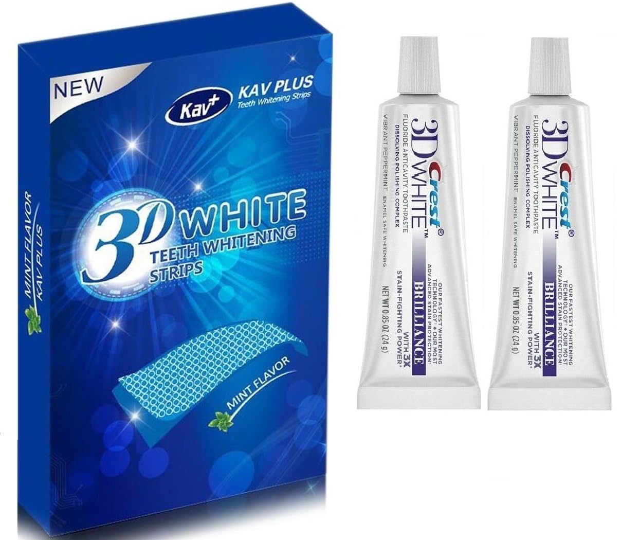 KAV PLUS 3D White Teeth Whitening Strips, Crystal Smile Professional Teeth White Strips, 3D Brilliance Whitening Toothpaste