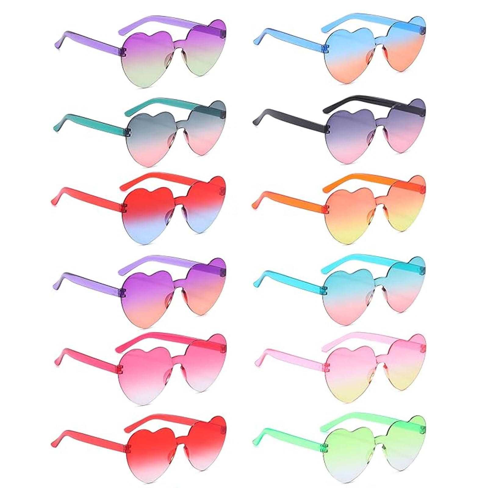 dogmoon Party Glasses, 12 PCS Heart Shaped Festival Glasses, Party Glasses, Funky Glasses, Hippie Rimless Glasses, Retro Party Glasses for Men Women Hippie Fancy Dress Accessory(12 Colors)