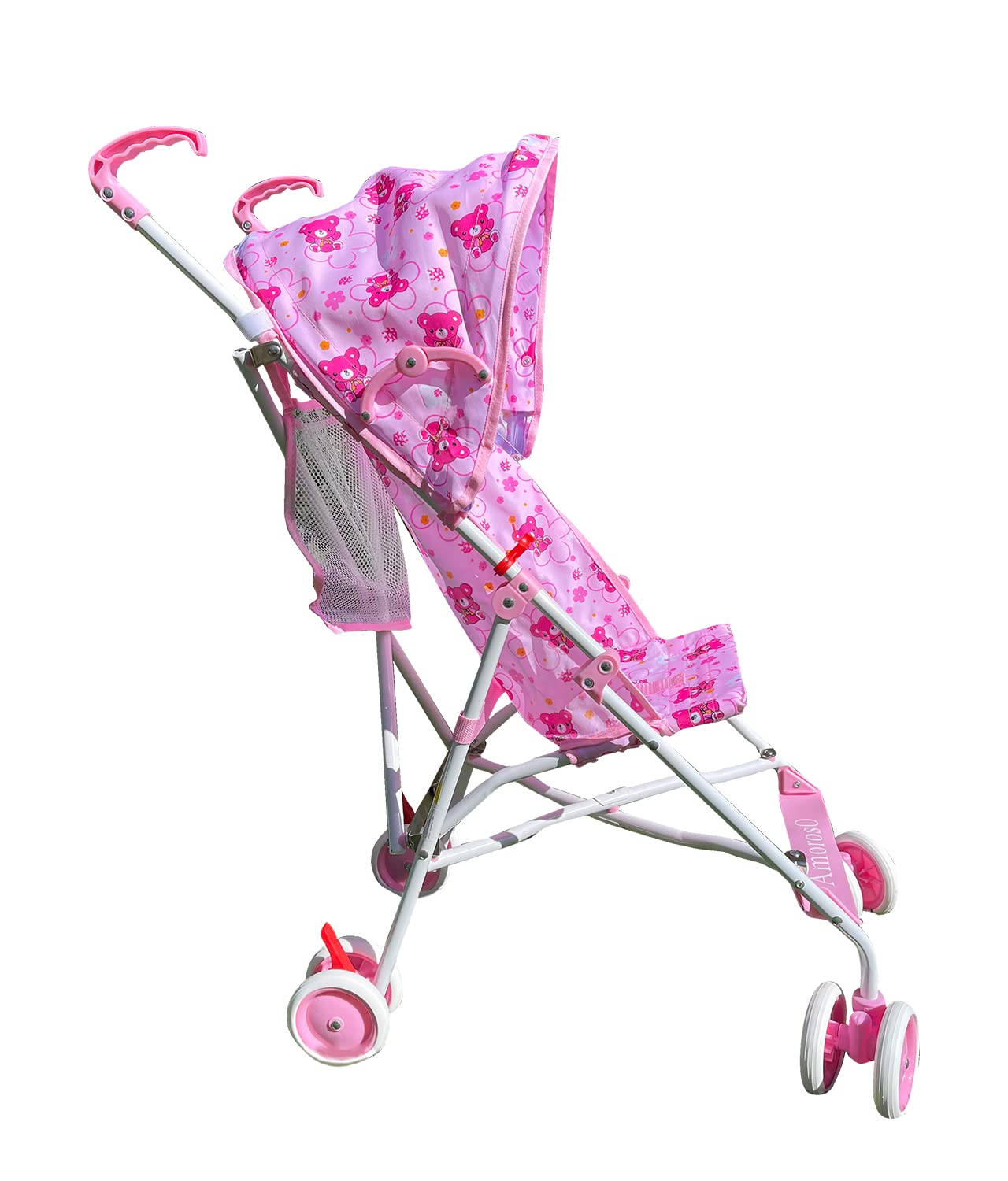 AmorosO Single Umbrella Stroller | Lightweight, Travel-Ready Stroller with EVA Wheels & Sun Protection | Baby Pink