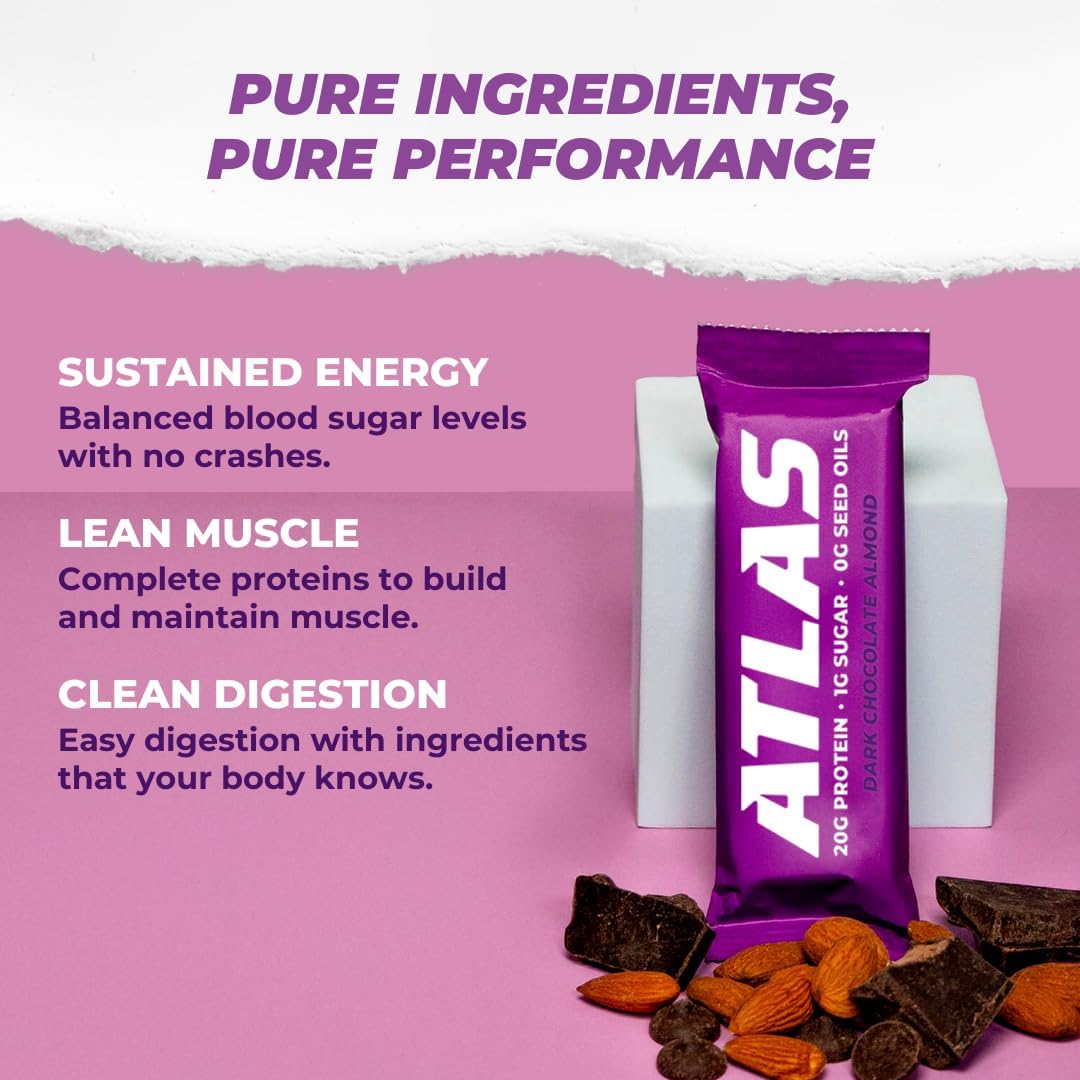 Atlas Protein Bar, 20g Clean Protein, 1g Natural Sugar, No Seed Oils, Gluten Free, No Artificial Sweeteners, Ultimate Whey Variety, 12 Pack