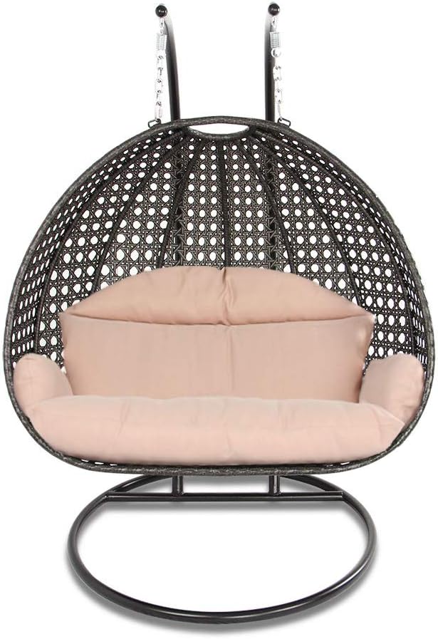 Island Gale Luxury 2 Person Outdoor Patio Hanging Wicker Swing Chair (X-Large, Latte Rattan/Latte Cushion)
