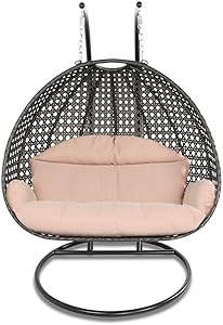 Island Gale Luxury 2 Person Outdoor Patio Hanging Wicker Swing Chair (X-Large, Latte Rattan/Latte Cushion)
