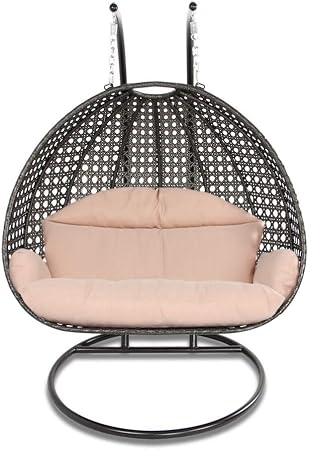 Amazon Com Island Gale Luxury 2 Person Outdoor Patio Hanging Wicker Swing Chair X Large Latte Rattan Latte Cushion Garden Outdoor