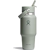 Hydro Flask Travel Water Bottle - Insulated Stainless Steel - Wide Straw Lid, Non Spill, Leakproof in 24 Oz Agave Green