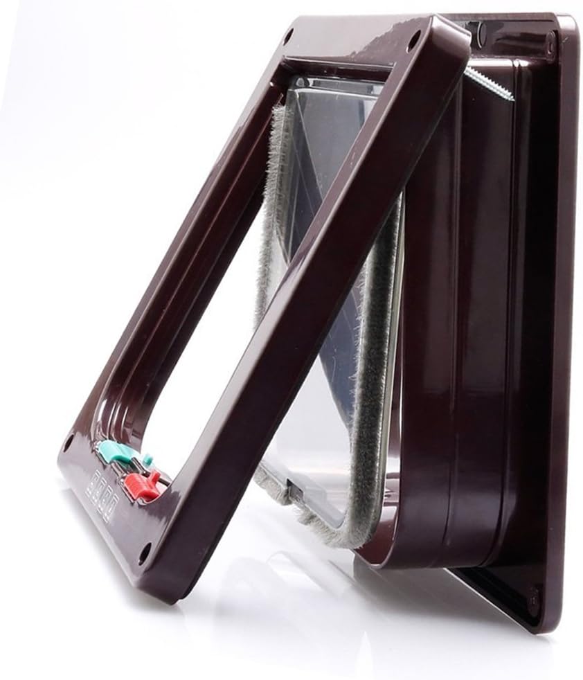 PETCUTE Cat Flap Dog Door 4 Way Locking Pet Door for Cat and Dog Fast installation Cat Flap Brown S - Image 3