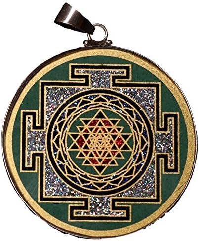Malachite Green and Silver Shri Yantra Pendant for Men and Women