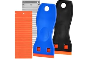 WVD 2 Pcs Safety Plastic Scraper, with 20 Metal and 20 Plastic Razor Blade Scraper, Adhesive Remover, Equipped with 2 Types o