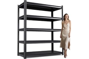 AOJUFEO 46" W Garage Shelving Heavy Duty Storage Shelves Adjustable Garage Shelves 5 Tier Metal Shelving Unit Utility Rack Shelf for Storage Kitchen Warehouse Pantry, Black 72 "H x 46" W x 19.7" D