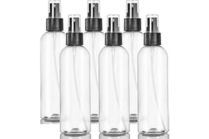 ljdeals 8 oz Clear Plastic Spray Bottles, Black Fine Mist Sprayer, Refillable Empty Bottles for Essential oils, Perfumes, Travel. Pack of 6, Made in USA