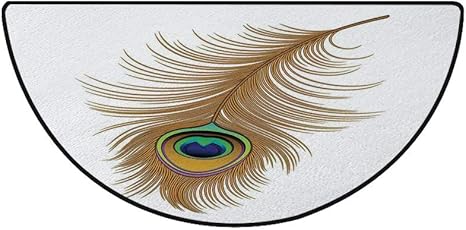 Amazon 保温 秋冬用 暖かい ズレない 速乾 床保護マット 台所マット 50 80cm 半円形 玄関マット掃除簡単 洗える 無地 マット シンプル孔雀の装飾 孔雀の鳥の羽の魔法の野生の自然の装飾的な画像印刷のイラスト マスタードグリーンネイビー 玄関マット オンライン通販