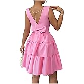 Floerns Women's Cute Backless Bowknot Dress Sleeveless Tiered Flowy Short Dresses