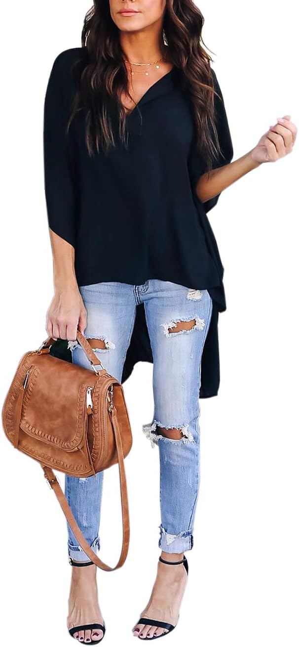 QUEENIE VISCONTIWomens Blouses and Tops Ruffle Long Sleeve Asymmetric High Low Club Shirt Dress