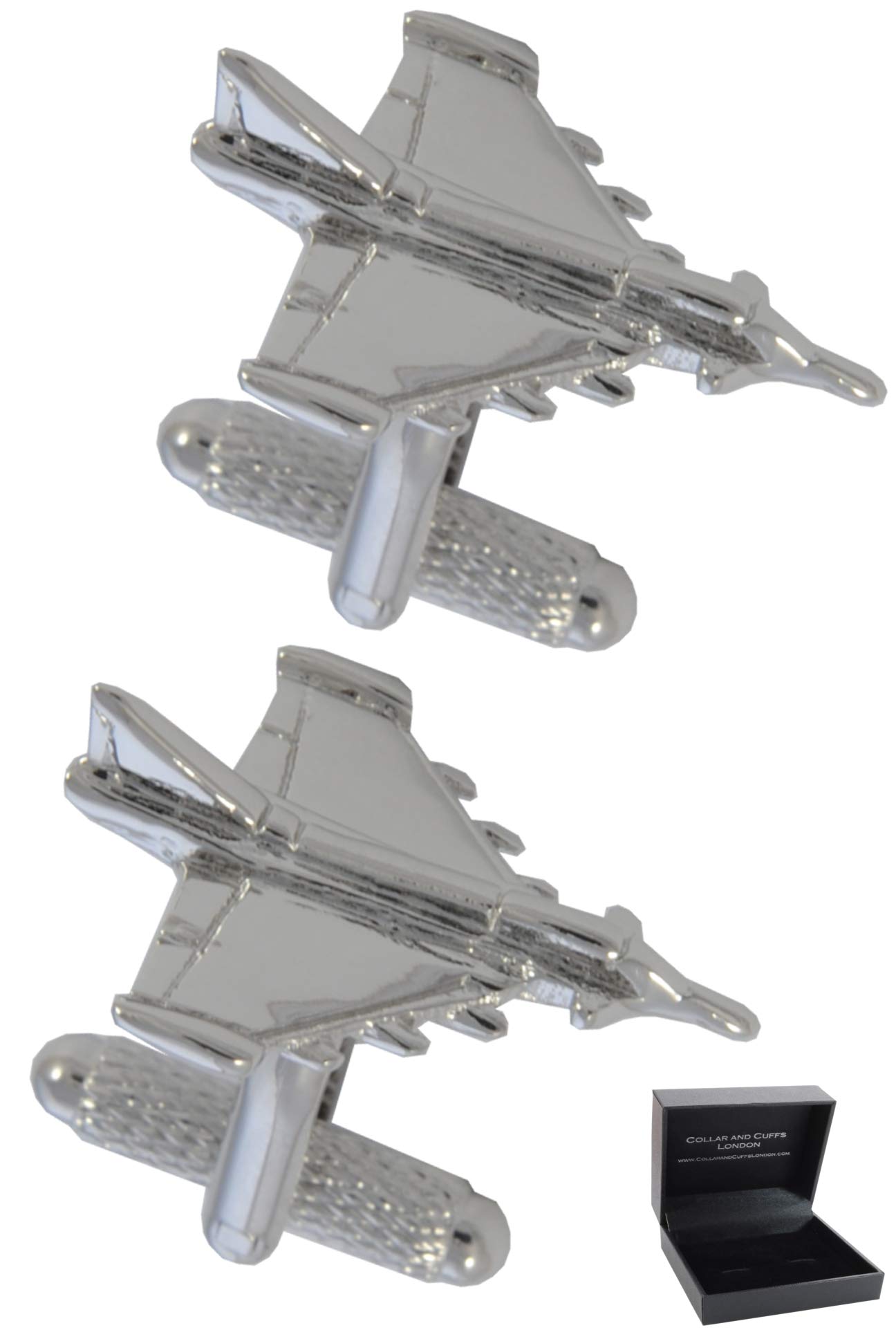 Cufflinks for Men + Presentation Box - Silver Colour - Bomber Aircraft - Solid Brass Metal - V Shape Iconic Plane Cold War - RAF British - One Pair