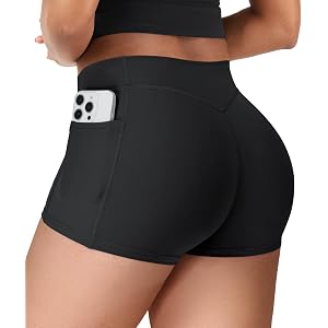 VOYJOY Biker Shorts Women with Pockets Low Rise 2.5" Yoga Booty Shorts | Extremely Buttery-soft, No Front Seam, V Back, Low-i
