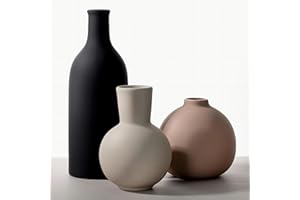 Ceramic Vase - Handmade Pottery Neutral Tone Home Decor for Floral Arrangements, Table Mantel Tray Decor - Modern Farmhouse V