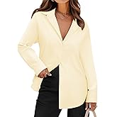 siliteelon Oversized Button Down Shirts for Women Long Sleeve Boyfriend Casual Blouses Collared Work Drop Shoulder Tops