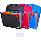 7-Pocket Expanding File 3pcs, Plastic Expandable File Folder - Black&Blue&Red