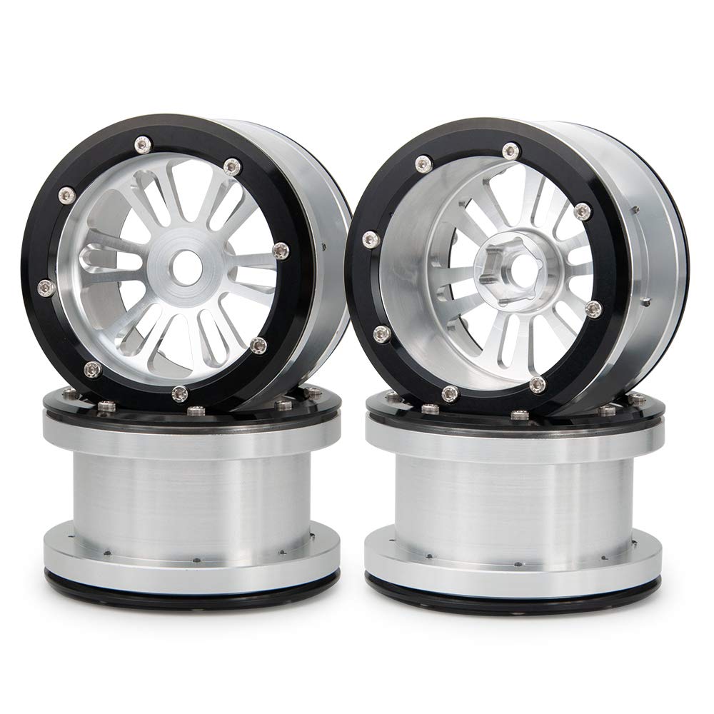 AXspeed 2.2" Metal Beadlock Wheel Rims Wheel Hub for 1/10 RC Axial Wraith TRX4 D90 SCX10 Pack of 4 (Black + Silver)